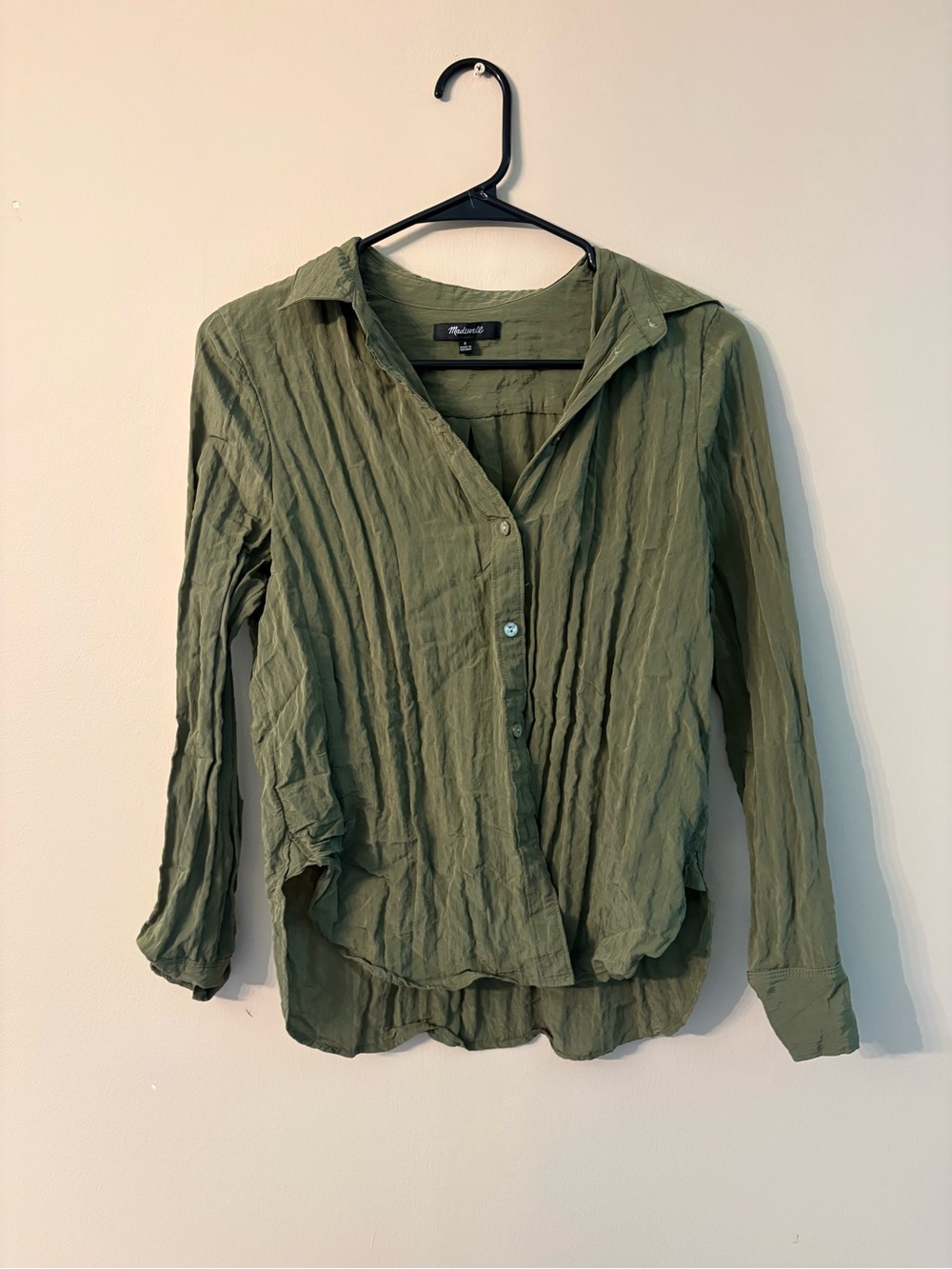 Madewell Olive Green Crinkle Button-Up Shirt